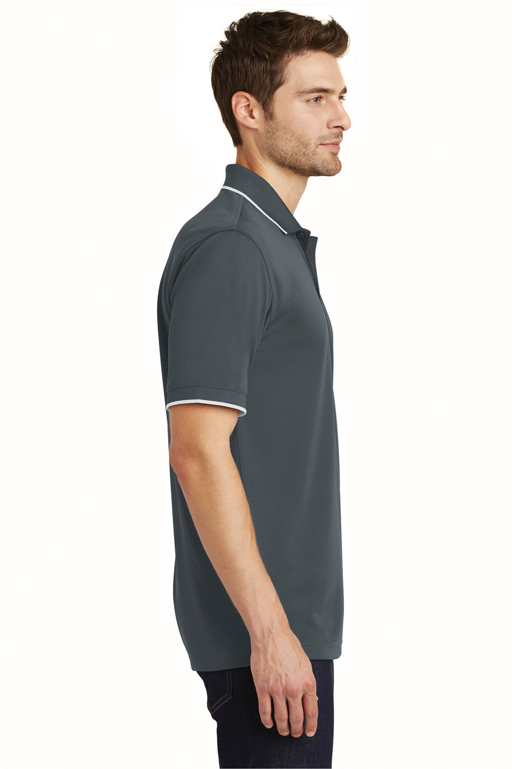 Port Authority K111 Mens Dry Zone Moisture Wicking Short Sleeve Polo Shirt Graphite Grey/White Side