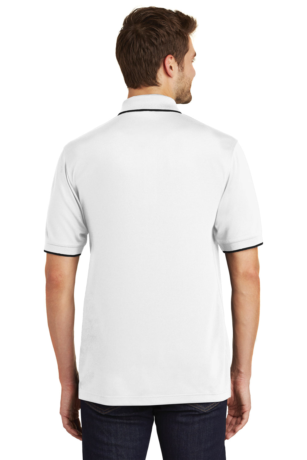 Port Authority K111 Mens Dry Zone Moisture Wicking Short Sleeve Polo Shirt White/Black Back