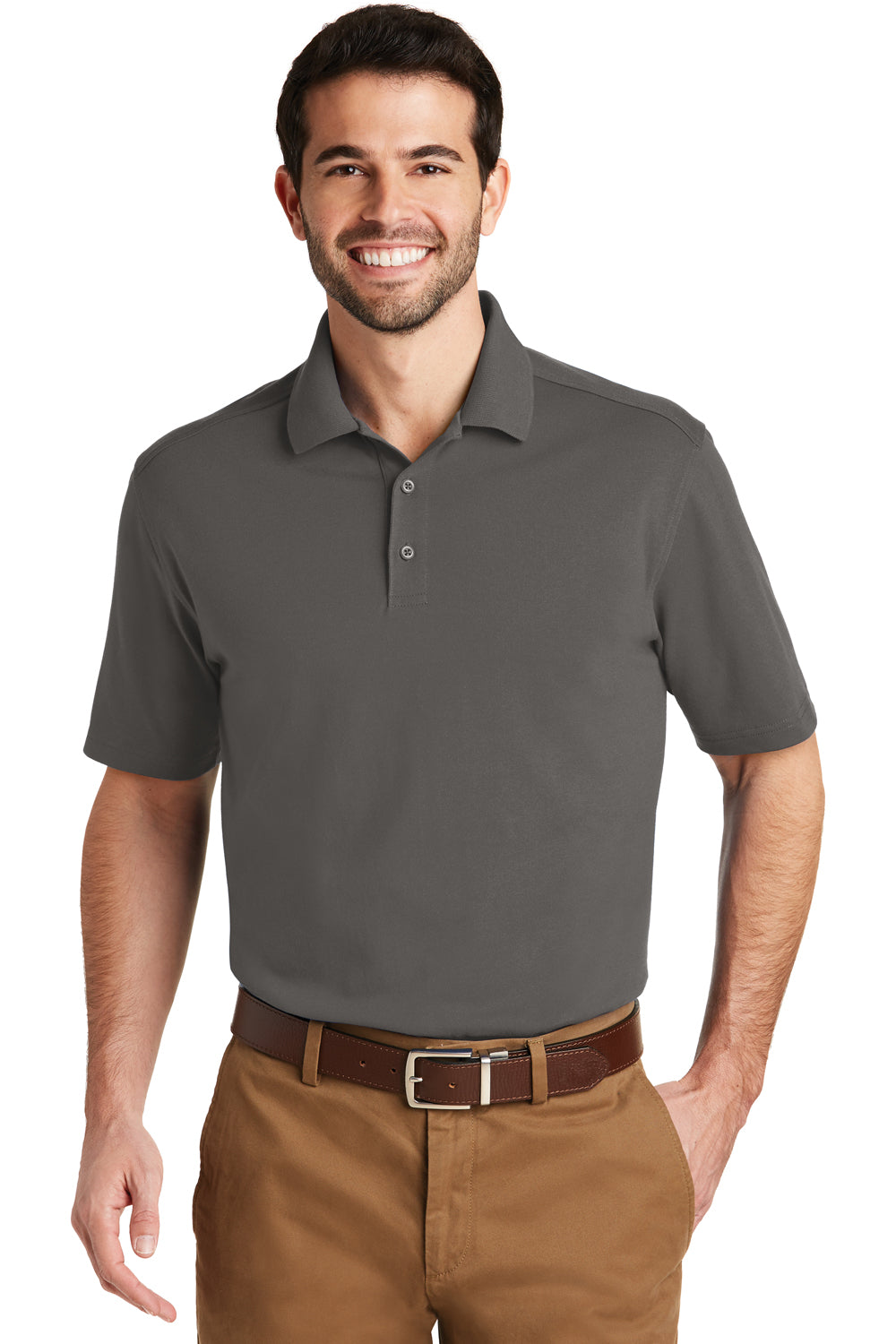 Port Authority K164 Mens SuperPro Moisture Wicking Short Sleeve Polo Shirt Sterling Grey Front