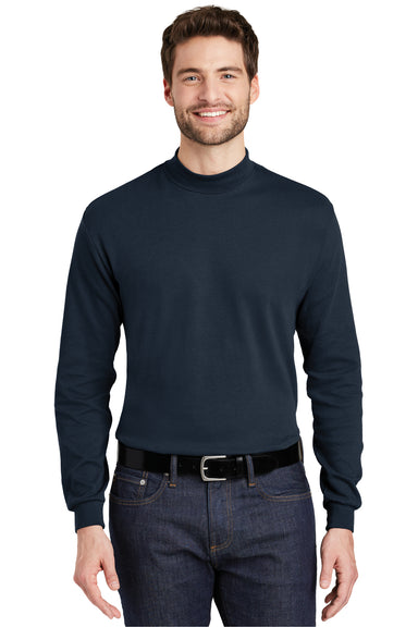 Port Authority K321 Mens Long Sleeve Mock Neck T-Shirt Navy Blue Front