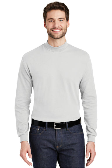 Port Authority K321 Mens Long Sleeve Mock Neck T-Shirt White Front