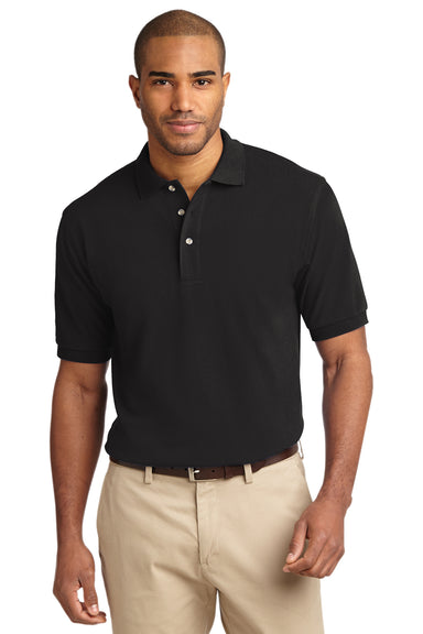 Port Authority K420 Mens Short Sleeve Polo Shirt Black Front