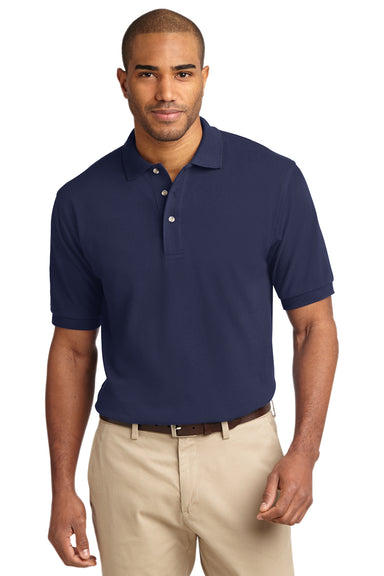 Port Authority K420 Mens Short Sleeve Polo Shirt Navy Blue Front