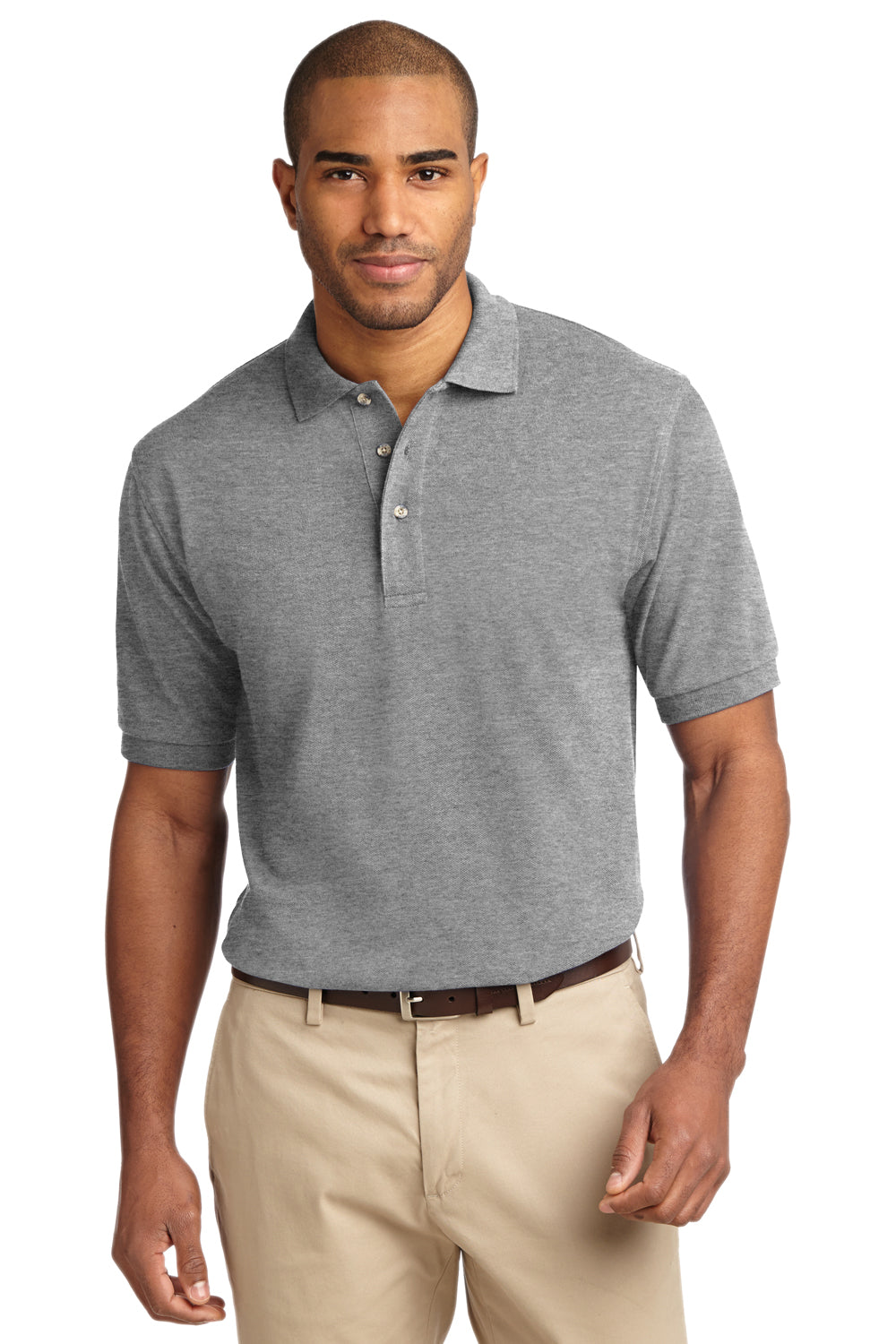 Port Authority K420 Mens Short Sleeve Polo Shirt Oxford Grey Front