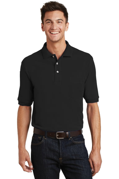 Port Authority K420P Mens Short Sleeve Polo Shirt w/ Pocket Black Front