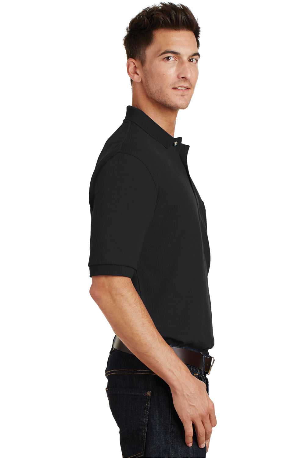 Port Authority K420P Mens Short Sleeve Polo Shirt w/ Pocket Black Side
