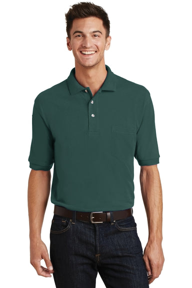 Port Authority K420P Mens Short Sleeve Polo Shirt w/ Pocket Dark Green Front