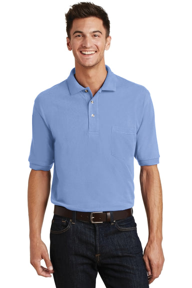 Port Authority K420P Mens Short Sleeve Polo Shirt w/ Pocket Light Blue Front