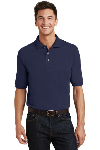 Port Authority K420P Mens Short Sleeve Polo Shirt w/ Pocket Navy Blue Front