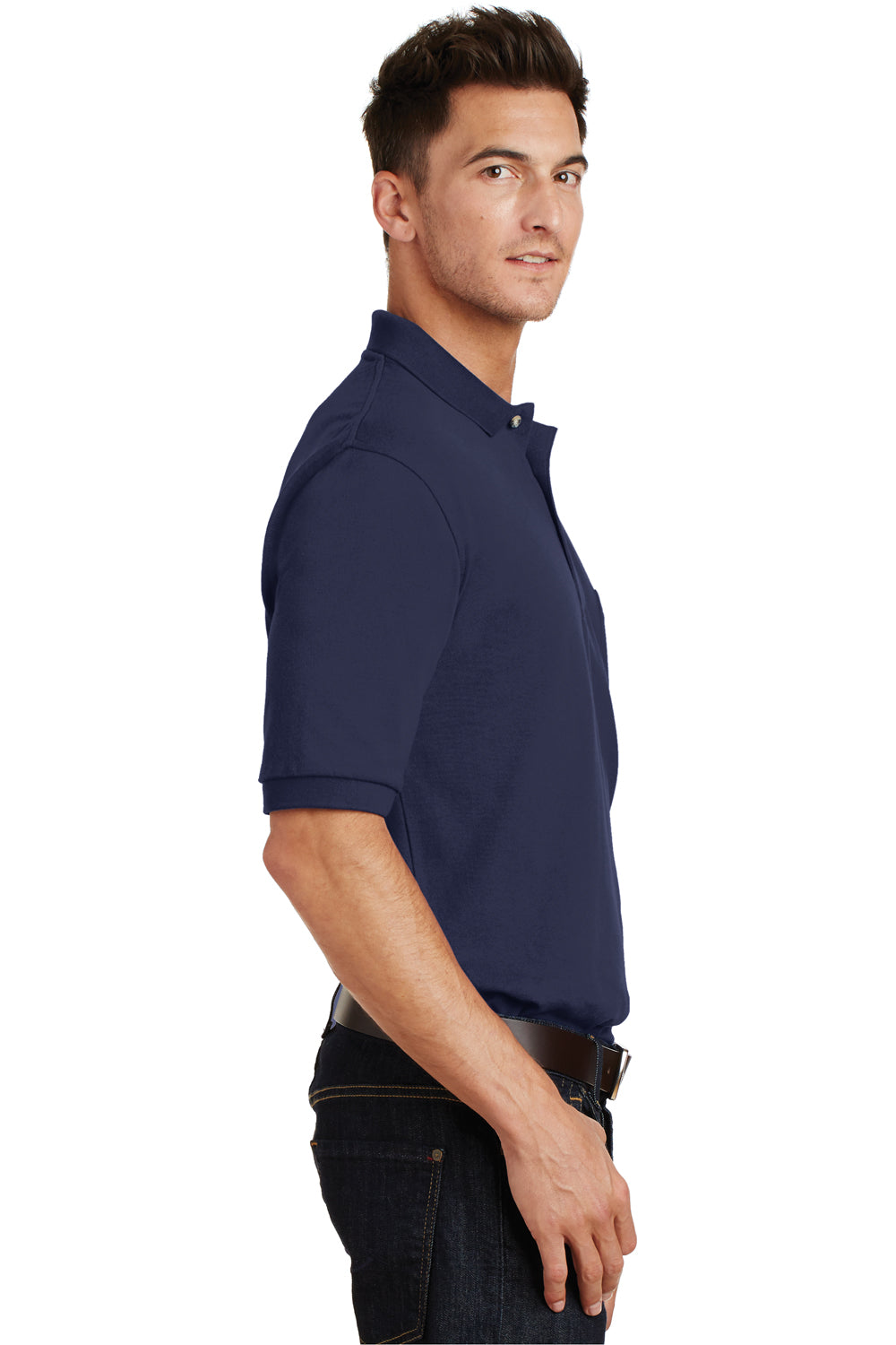 Port Authority K420P Mens Short Sleeve Polo Shirt w/ Pocket Navy Blue Side