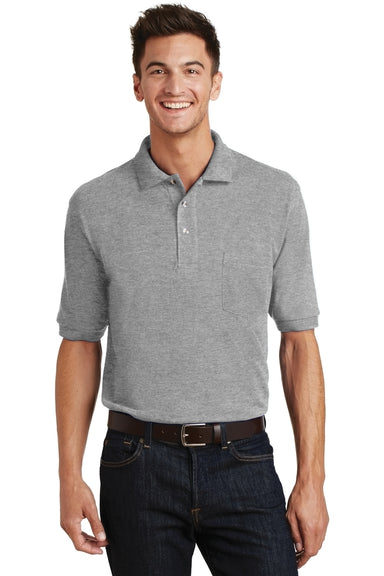 Port Authority K420P Mens Short Sleeve Polo Shirt w/ Pocket Oxford Grey Front