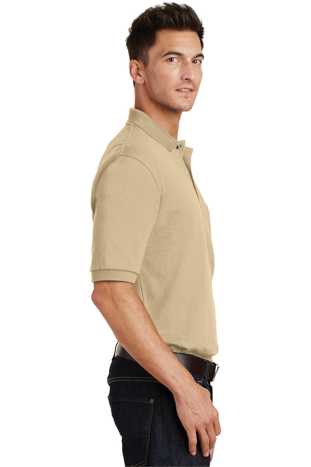Port Authority K420P Mens Short Sleeve Polo Shirt w/ Pocket Stone Brown Side
