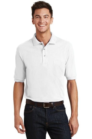Port Authority K420P Mens Short Sleeve Polo Shirt w/ Pocket White Front