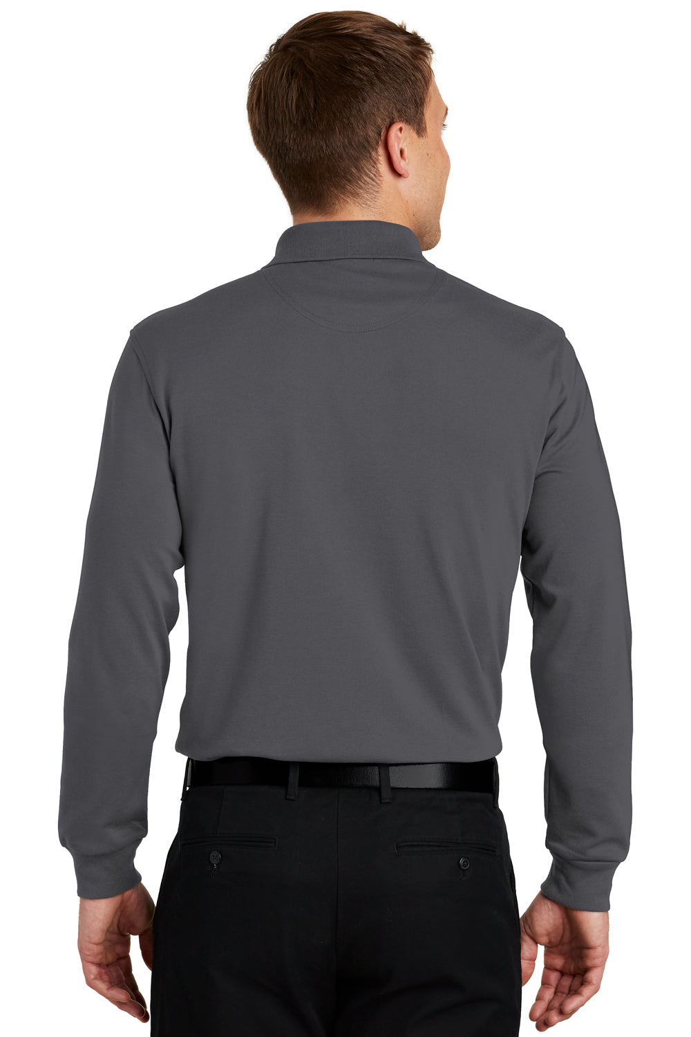 Port Authority K455LS Mens Rapid Dry Moisture Wicking Long Sleeve Polo Shirt Charcoal Grey Back