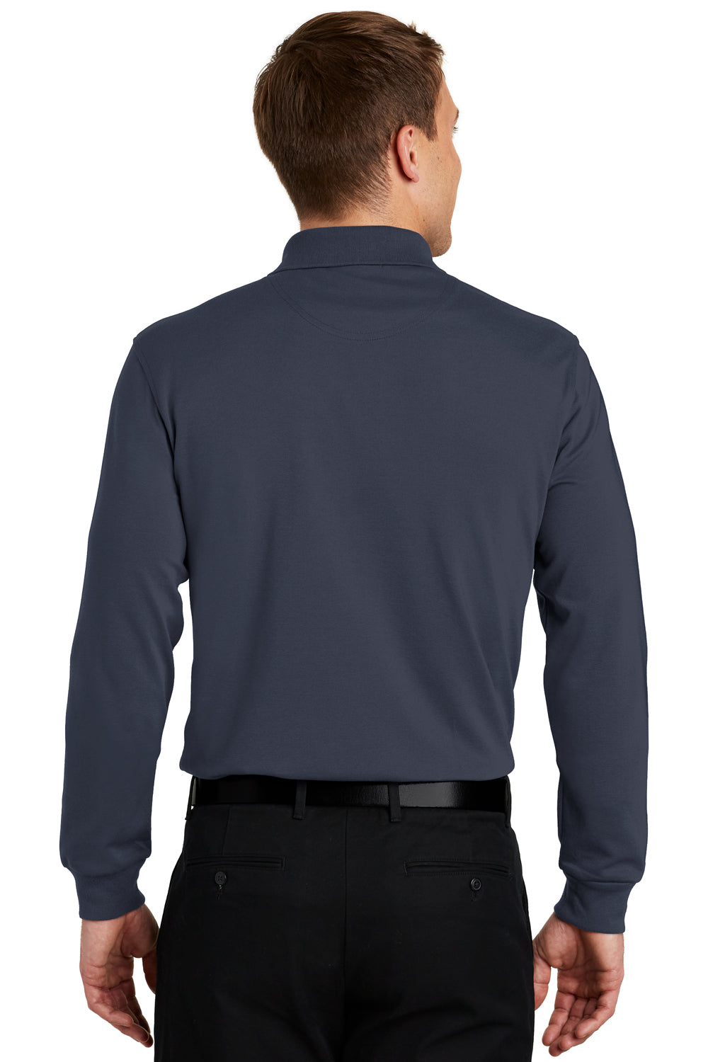 Port Authority K455LS Mens Rapid Dry Moisture Wicking Long Sleeve Polo Shirt Navy Blue Back