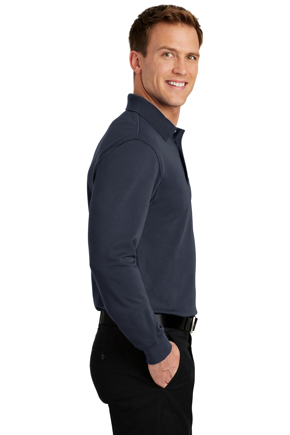 Port Authority K455LS Mens Rapid Dry Moisture Wicking Long Sleeve Polo Shirt Navy Blue Side