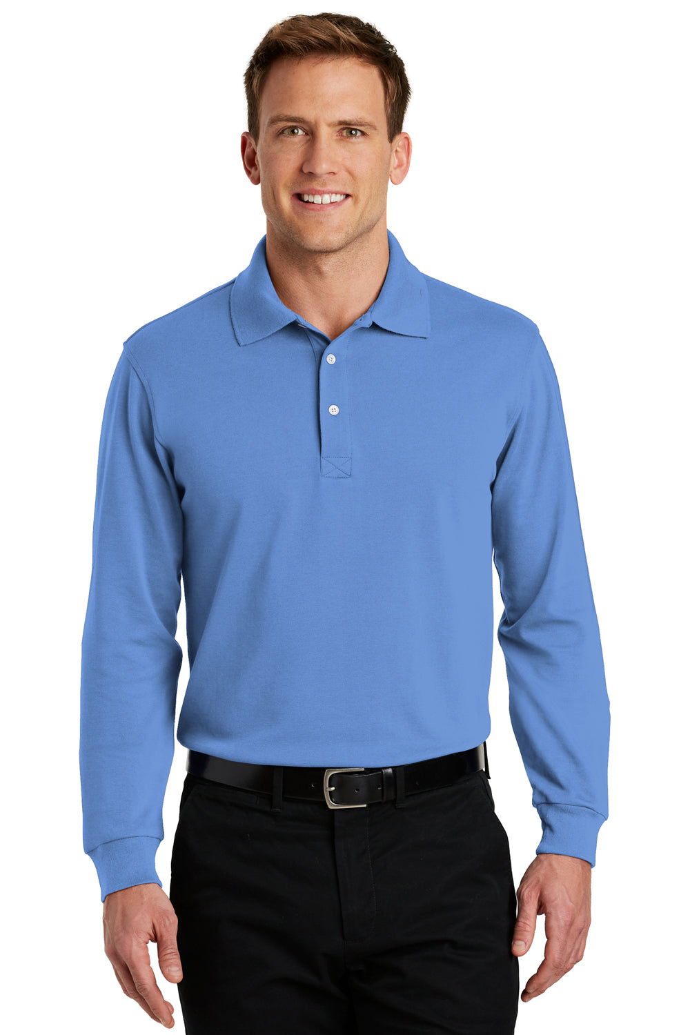 Port Authority K455LS Mens Rapid Dry Moisture Wicking Long Sleeve Polo Shirt Riviera Blue Front