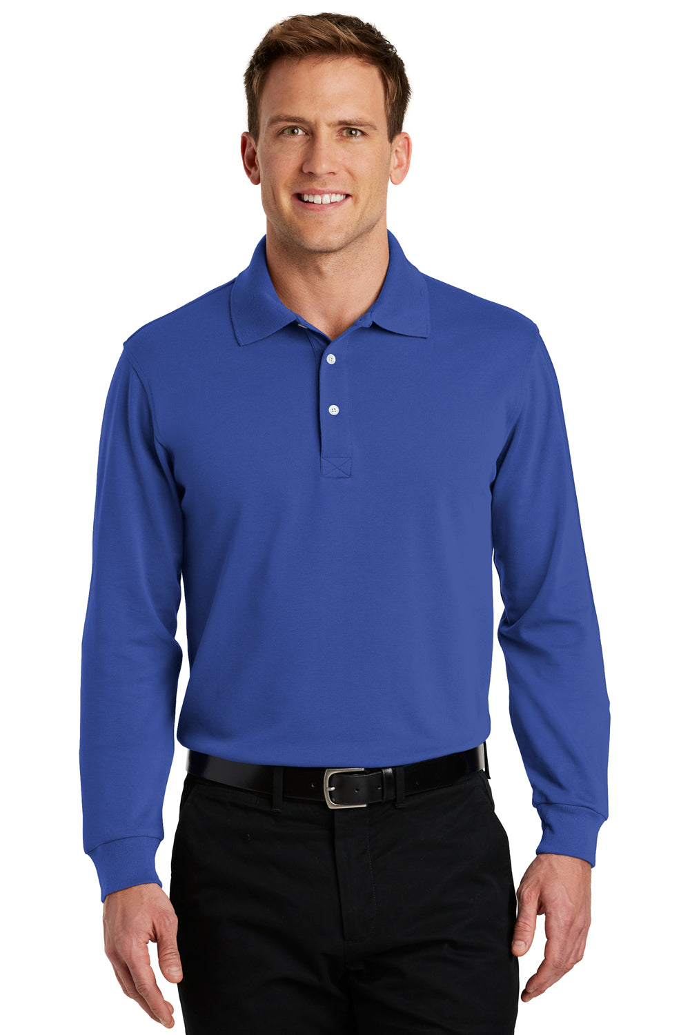 Port Authority K455LS Mens Rapid Dry Moisture Wicking Long Sleeve Polo Shirt Royal Blue Front