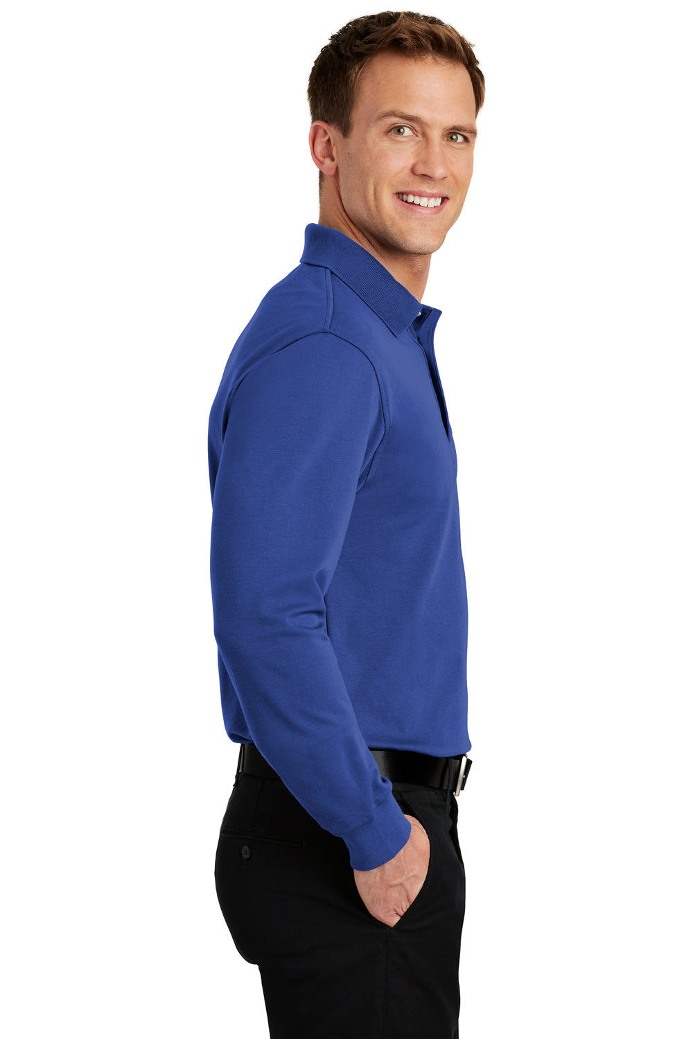 Port Authority K455LS Mens Rapid Dry Moisture Wicking Long Sleeve Polo Shirt Royal Blue Side