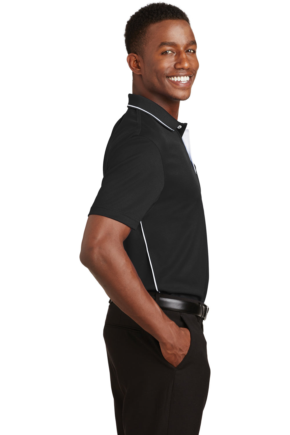 Sport-Tek K467 Mens Dri-Mesh Moisture Wicking Short Sleeve Polo Shirt Black Side