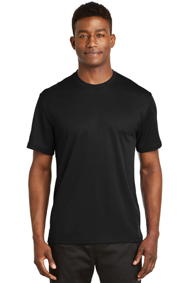 Sport-Tek K468 Mens Dri-Mesh Moisture Wicking Short Sleeve Crewneck T-Shirt Black Front
