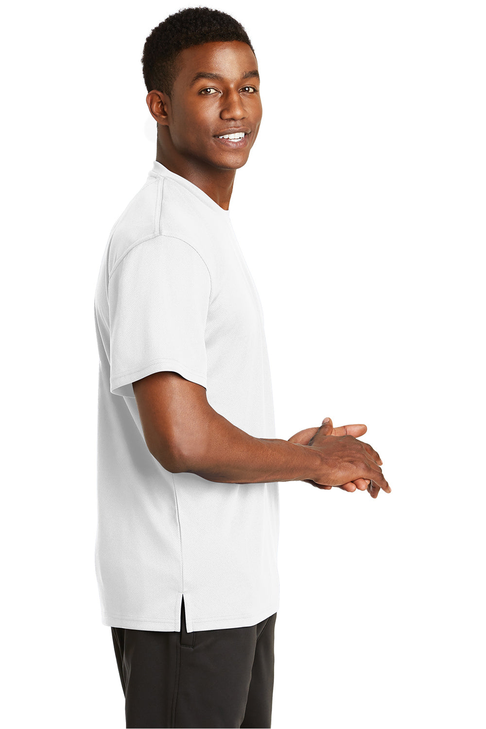 Sport-Tek K468 Mens Dri-Mesh Moisture Wicking Short Sleeve Crewneck T-Shirt White Side