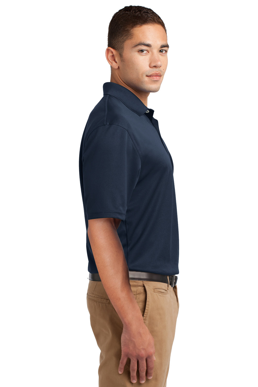 Sport-Tek K469 Mens Dri-Mesh Moisture Wicking Short Sleeve Polo Shirt Navy Blue Side
