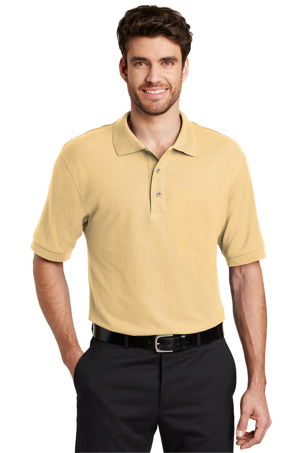Port Authority K500 Mens Silk Touch Wrinkle Resistant Short Sleeve Polo Shirt Yellow Front