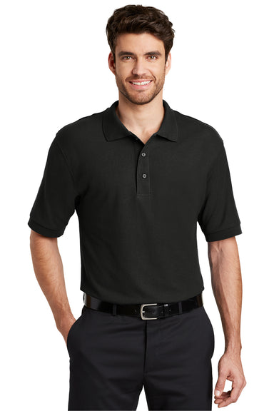 Port Authority K500 Mens Silk Touch Wrinkle Resistant Short Sleeve Polo Shirt Black Front