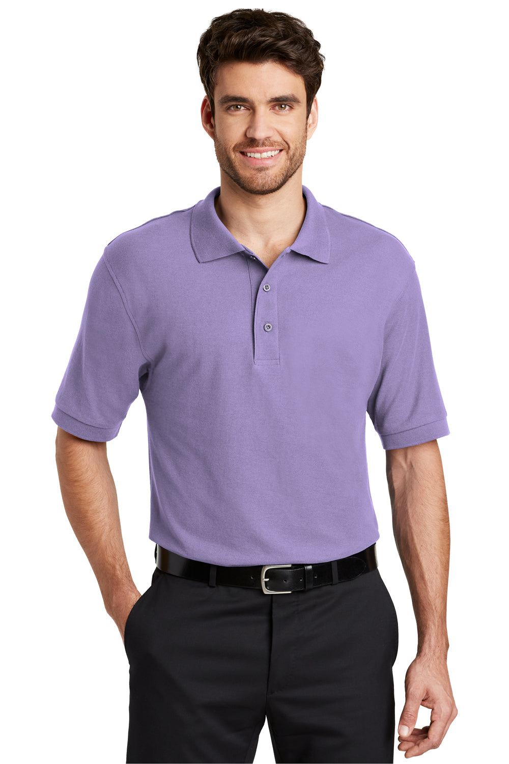 Port Authority K500 Mens Silk Touch Wrinkle Resistant Short Sleeve Polo Shirt Lavender Purple Front