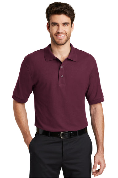 Port Authority K500 Mens Silk Touch Wrinkle Resistant Short Sleeve Polo Shirt Burgundy Front