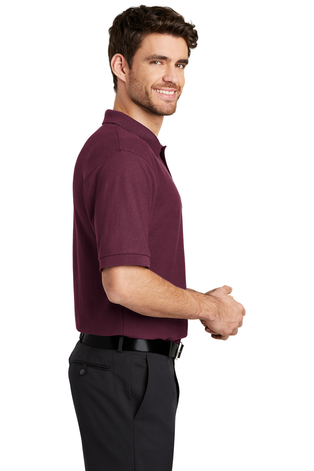 Port Authority K500 Mens Silk Touch Wrinkle Resistant Short Sleeve Polo Shirt Burgundy Side