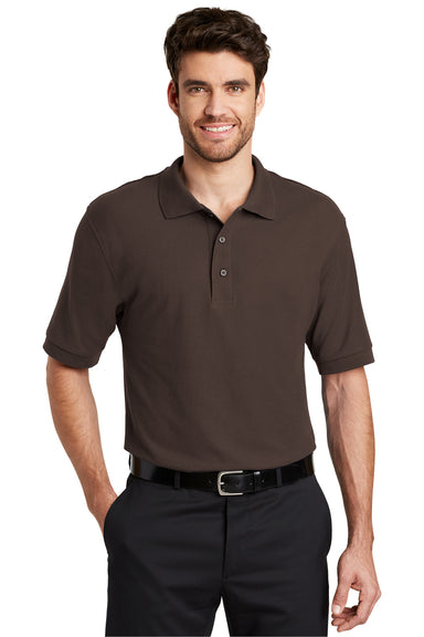 Port Authority K500 Mens Silk Touch Wrinkle Resistant Short Sleeve Polo Shirt Coffee Brown Front