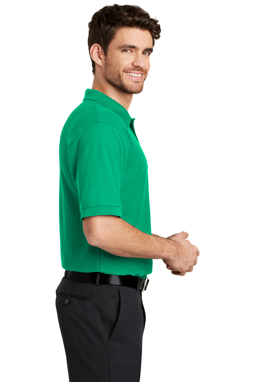 Port Authority K500 Mens Silk Touch Wrinkle Resistant Short Sleeve Polo Shirt Court Green Side
