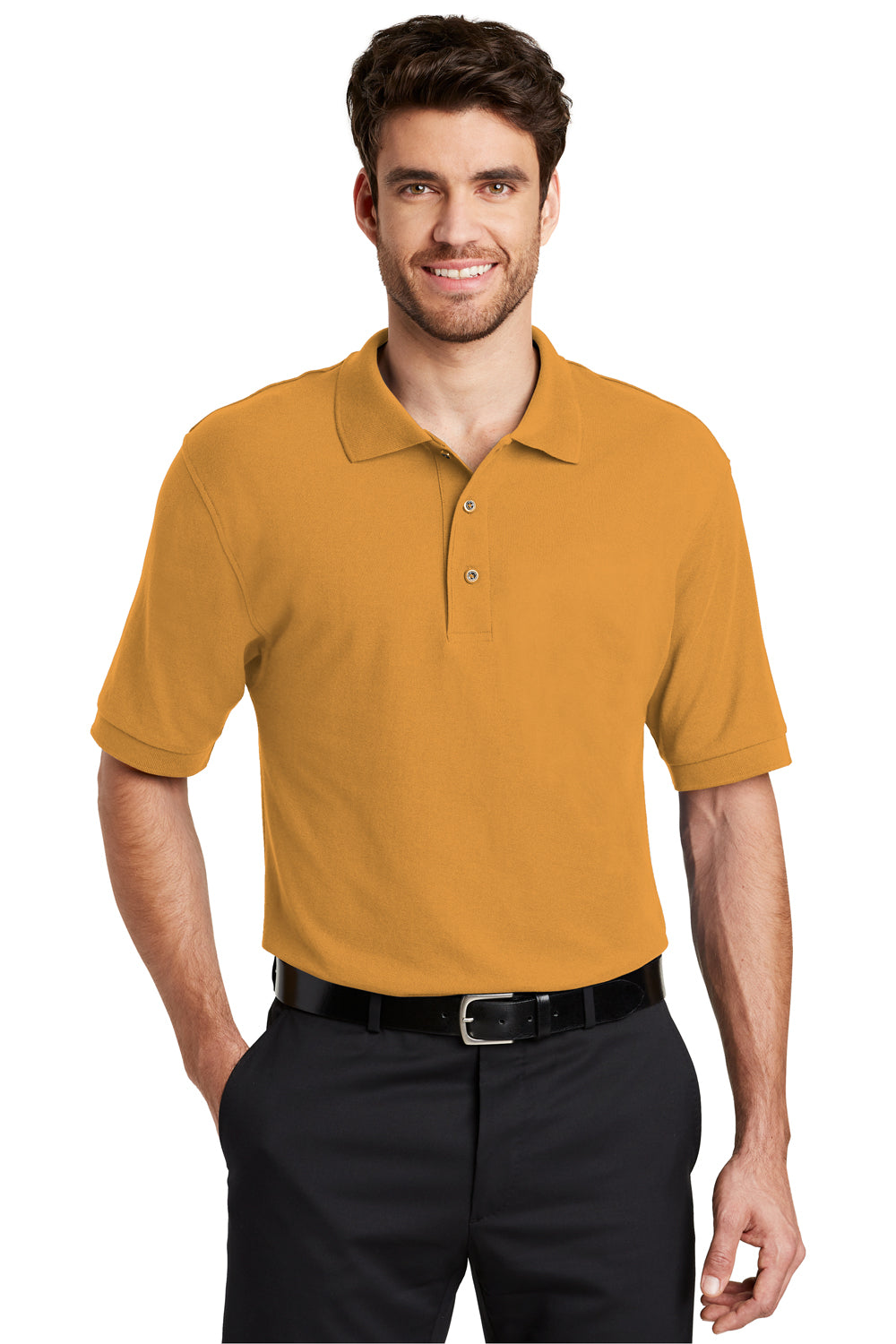 Port Authority K500 Mens Silk Touch Wrinkle Resistant Short Sleeve Polo Shirt Gold Front