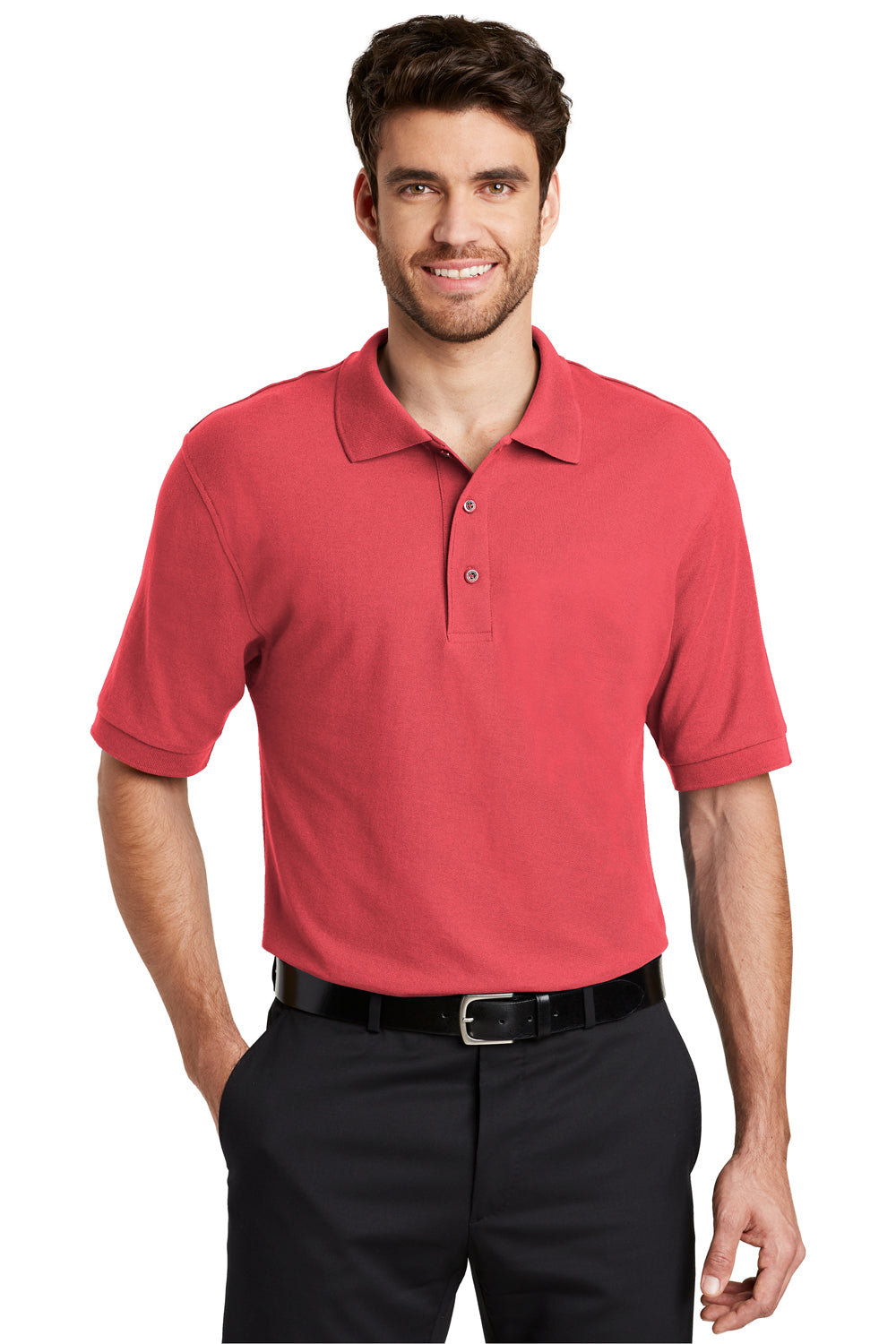 Port Authority K500 Mens Silk Touch Wrinkle Resistant Short Sleeve Polo Shirt Hibiscus Pink Front