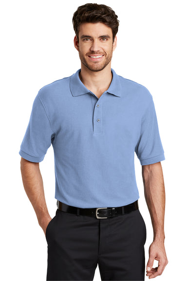 Port Authority K500 Mens Silk Touch Wrinkle Resistant Short Sleeve Polo Shirt Light Blue Front