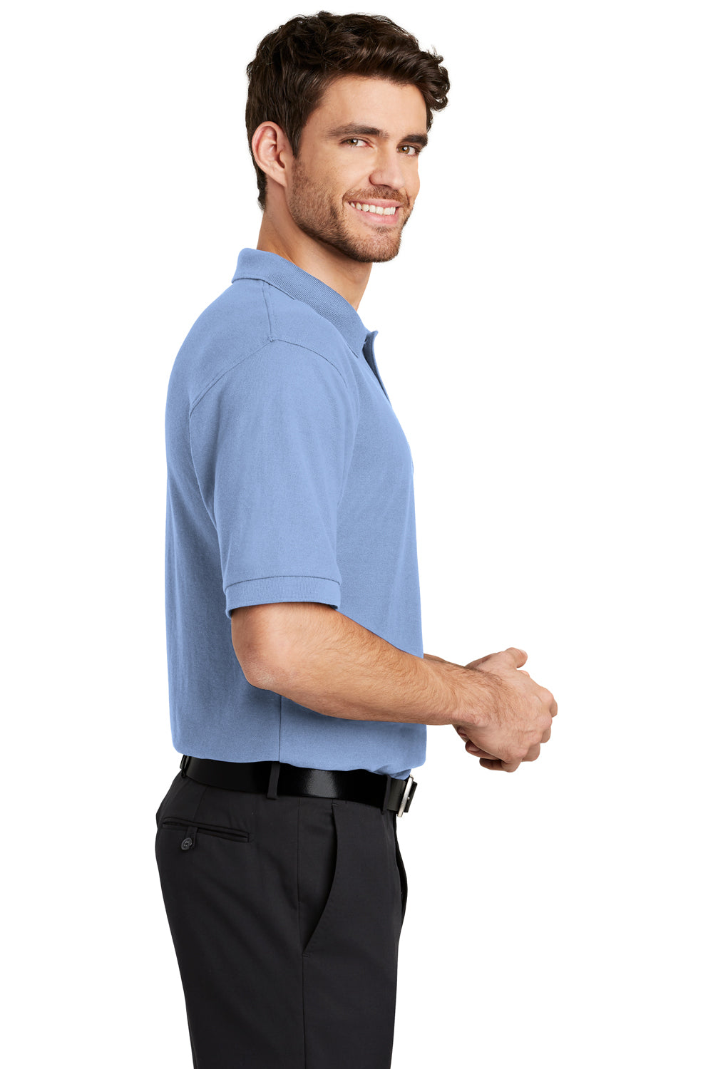 Port Authority K500 Mens Silk Touch Wrinkle Resistant Short Sleeve Polo Shirt Light Blue Side