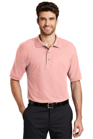 Port Authority K500 Mens Silk Touch Wrinkle Resistant Short Sleeve Polo Shirt Light Pink Front