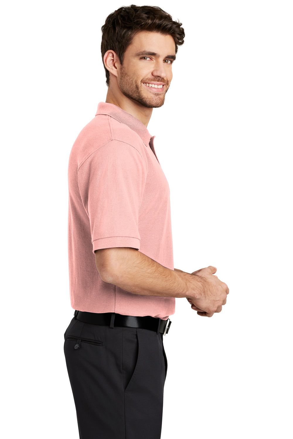 Port Authority K500 Mens Silk Touch Wrinkle Resistant Short Sleeve Polo Shirt Light Pink Side
