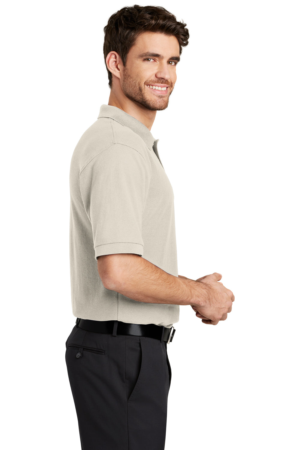 Port Authority K500 Mens Silk Touch Wrinkle Resistant Short Sleeve Polo Shirt Light Stone Brown Side