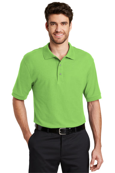 Port Authority K500 Mens Silk Touch Wrinkle Resistant Short Sleeve Polo Shirt Lime Green Front