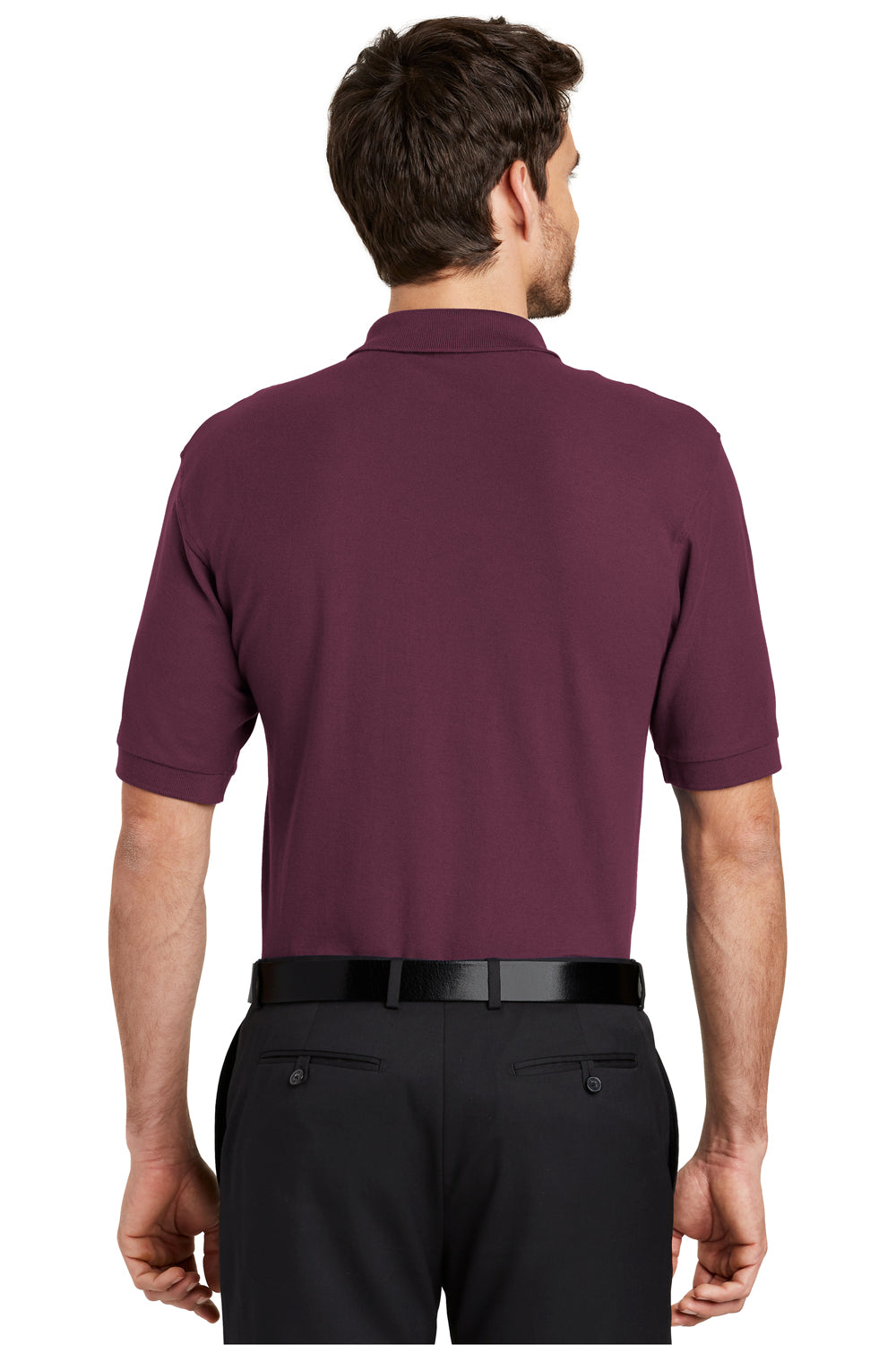 Port Authority K500 Mens Silk Touch Wrinkle Resistant Short Sleeve Polo Shirt Maroon Back