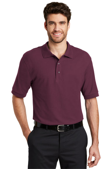 Port Authority K500 Mens Silk Touch Wrinkle Resistant Short Sleeve Polo Shirt Maroon Front