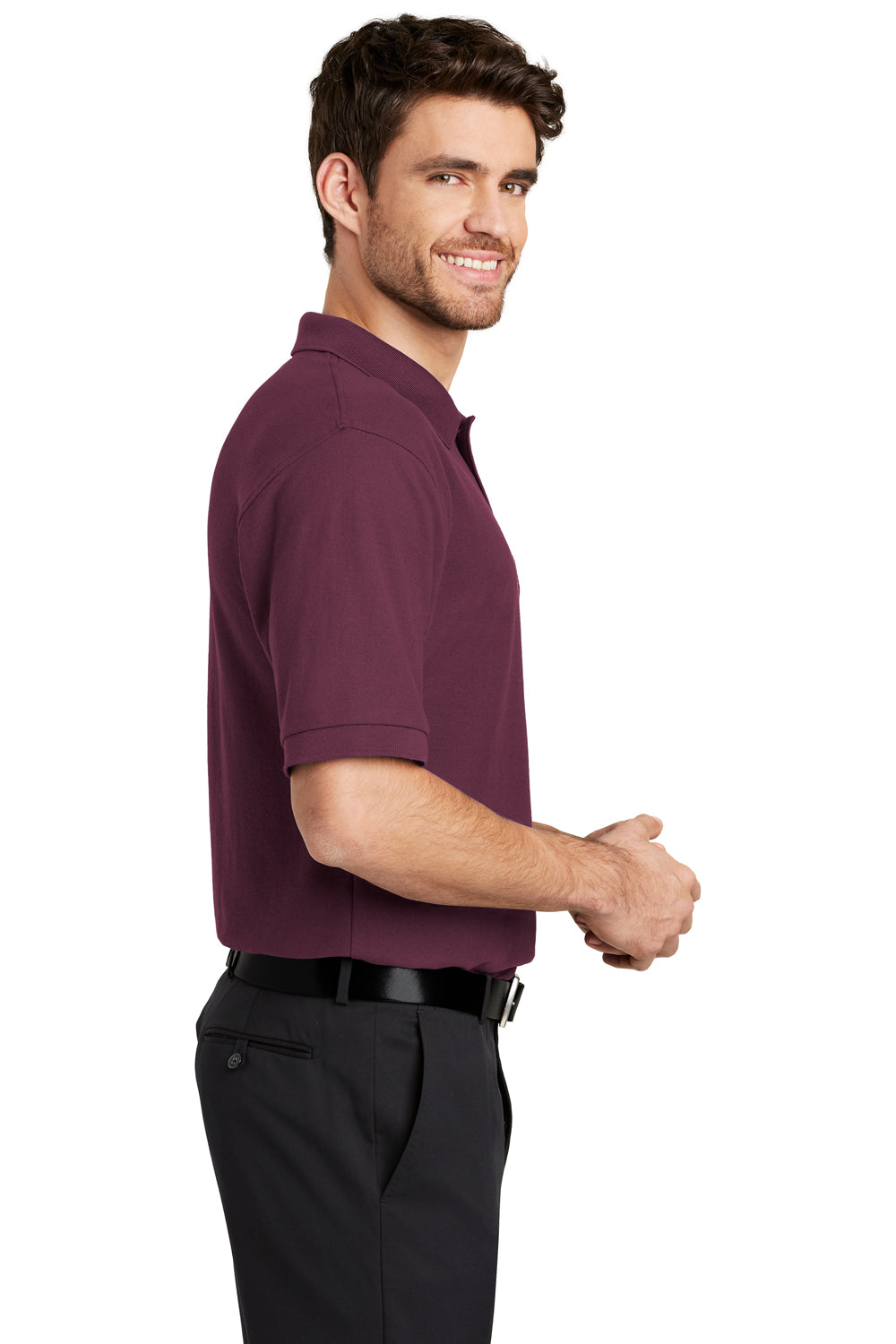 Port Authority K500 Mens Silk Touch Wrinkle Resistant Short Sleeve Polo Shirt Maroon Side