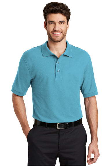 Port Authority K500 Mens Silk Touch Wrinkle Resistant Short Sleeve Polo Shirt Maui Blue Front