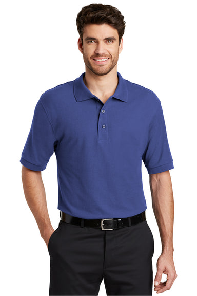 Port Authority K500 Mens Silk Touch Wrinkle Resistant Short Sleeve Polo Shirt Mediterranean Blue Front