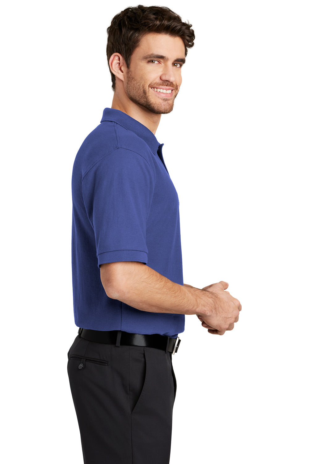 Port Authority K500 Mens Silk Touch Wrinkle Resistant Short Sleeve Polo Shirt Mediterranean Blue Side
