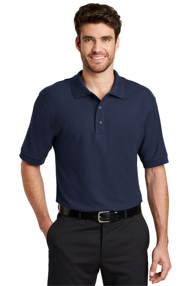 Port Authority K500 Mens Silk Touch Wrinkle Resistant Short Sleeve Polo Shirt Navy Blue Front