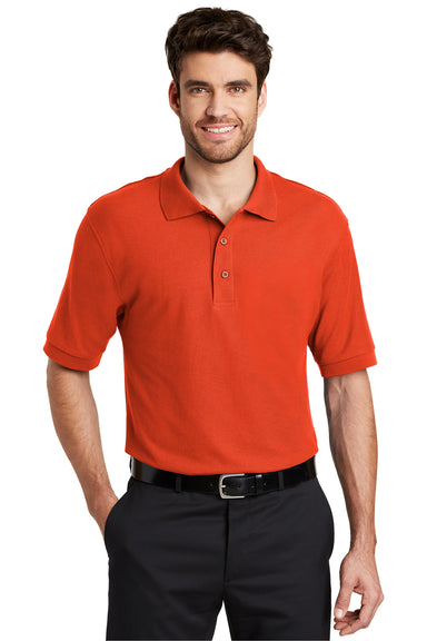 Port Authority K500 Mens Silk Touch Wrinkle Resistant Short Sleeve Polo Shirt Orange Front